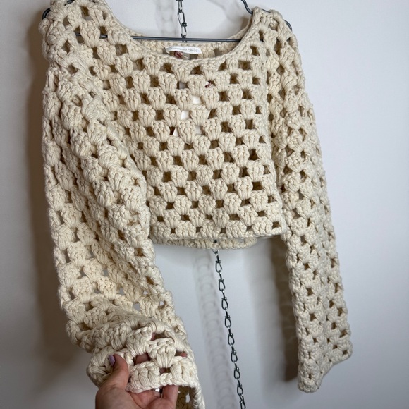 NWT LoveShackFancy crochet crop sweater size L - Picture 4 of 8